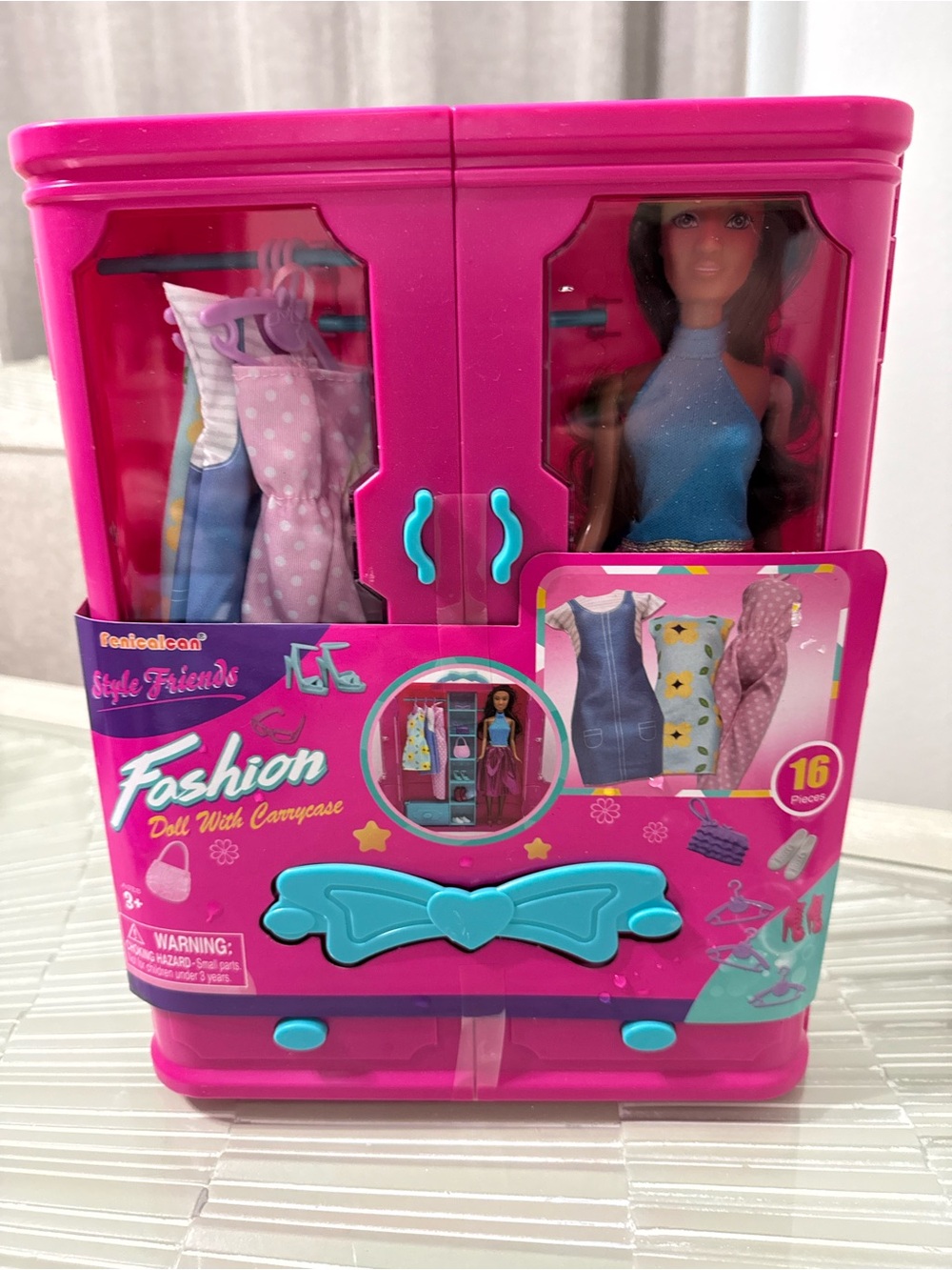 Pink Fashion Doll Wardrobe Playset with Blue Accents